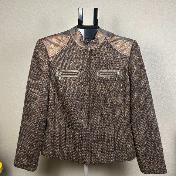 Chico's Jackets & Blazers - NEW CHICOS Women's Metallic Gold Brown Lined Zip Jacket Small